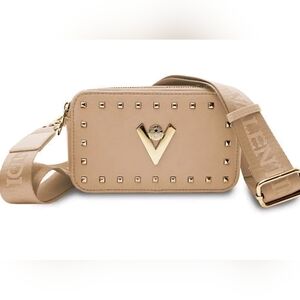 NWT! Valentino Orlandi Crossbody Camera Bag. Beige, Gold Logo